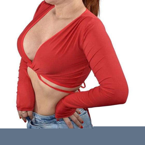 Imagem de Blusinha Decotada Manga Longa Use Na Academia Super Sexy - Z46