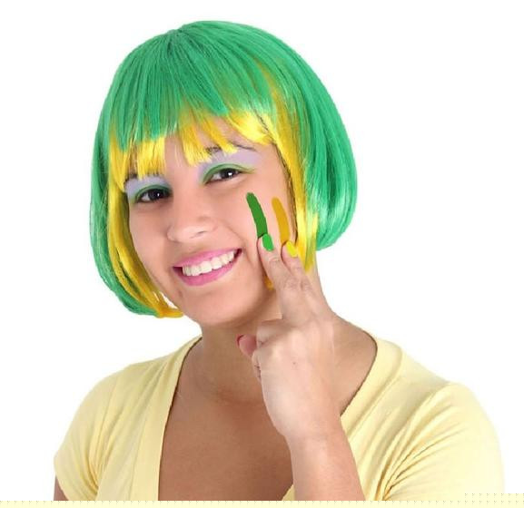 Imagem de Peruca Chanel Verde / Amarelo Adulto - Copa do Mundo