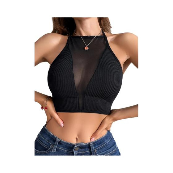 Imagem de Feminino Sexy Malha Sem Costas Camisola Colheita Superior Espartilho Ajustável Bralette Casual