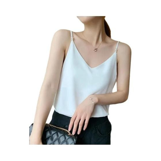 Imagem de Elegante Pérola Sem Mangas Regata Para Mulheres Verão Casual Sexy Tendência Sólida Luxo Camisola