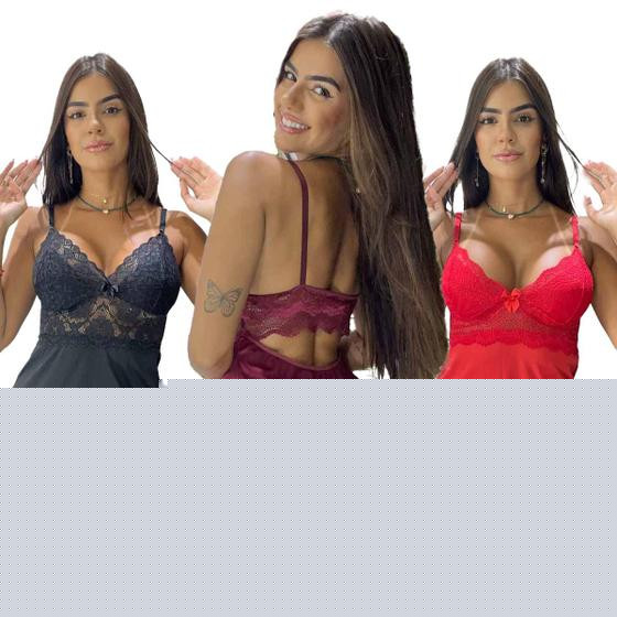Imagem de Kit C/3 Camisola Sensual Sexy Com Calcinha Fio. Aproveite!