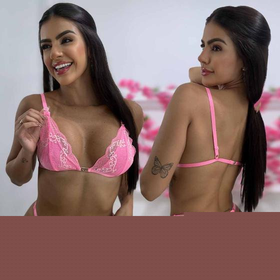 Imagem de Conjunto Lingerie Sensual Sem Bojo Com Fecho de Plástico Calcinha Fio Dental Sexy Rendada