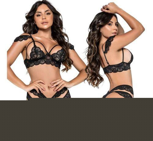 Imagem de Conjunto Lingerie Sexy Sensual Com Perneira Renda Luxo Sex