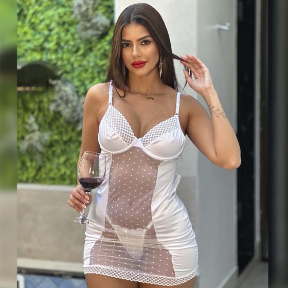 Imagem de Camisola Sensual  Sem Bojo em Cirrê Renda Abertura Transparente