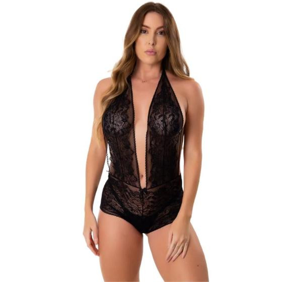 Imagem de Body Decotado Lingerie Costa Nua Feminino Sensual De Renda Transparente Sexy Moda Íntima Uma Alça