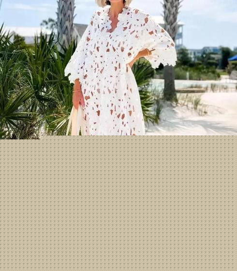 Imagem de C0605-Vestido Solto Largo Comfy Renda Richelieu Vazado Ag112