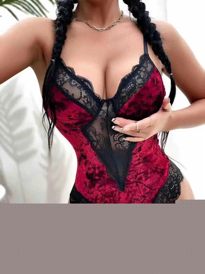 Imagem de Body Espartilho De Renda Sexy Borgonha Para Mulheres Com Acabamento Em Strass E Roupa De Dormir