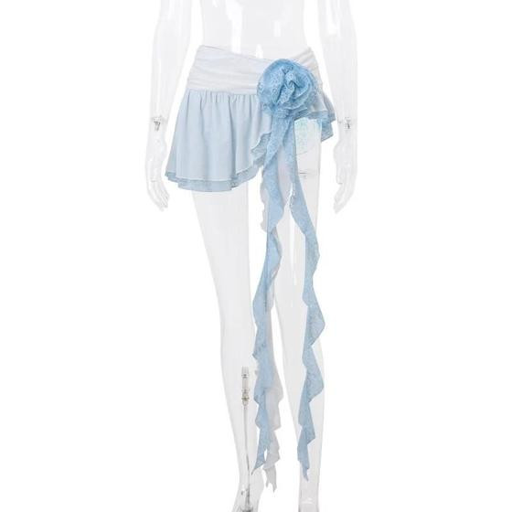 Imagem de Y2K Mini Saia De Renda Para Mulheres Assimétrica Plissado Slim Fit Verão Vestido Curto Sexy Saias