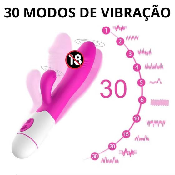 Vibrador Feminino de Dupla Estimulação Ponto G e Clitóris com 30 Modos de Vibração de Silicone - Rosa Sexy Import
