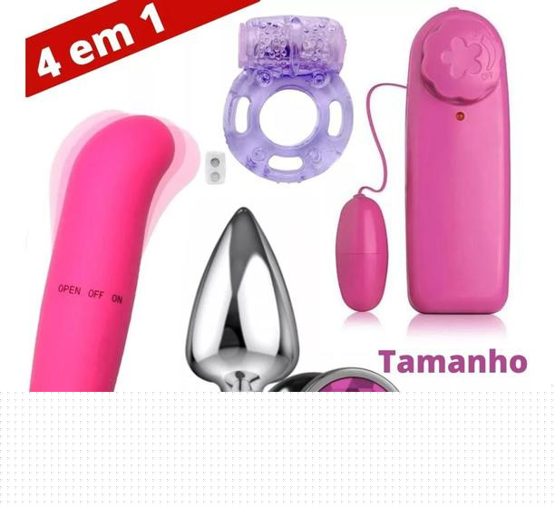 Imagem de Plug Dilatador Anal Aço com Jóia + Vibro Bullet Cápsula+ Vibrador Feminino Ponto G+ Anel Peniano