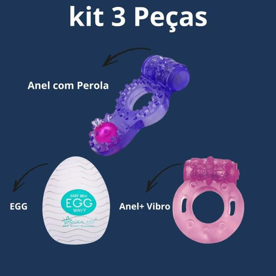 Kit Prazer Masculino Egg Masturbador, Anel Peniano com Vibro e Anel Pérola Vibratório - Sexy impot