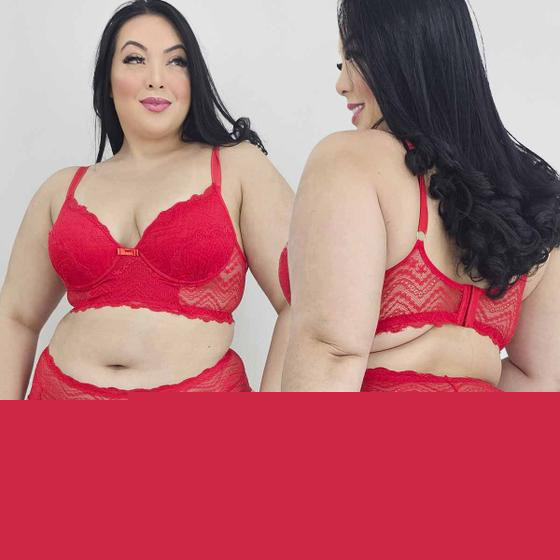 Conjunto Lingerie Plus Size Rendado Sensual Calcinha Hot Pants Com bojo Sexy - Like4you