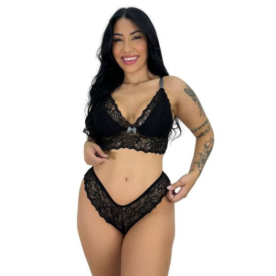 Conjunto Calcinha e Sutiã Com Renda Sexy Com Alça Cruzada Feminino - Surreal Lingerie