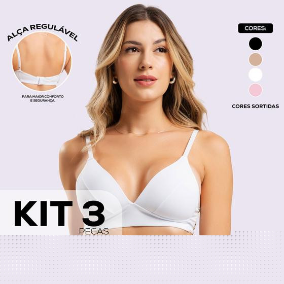 Kit 3 Sutiãs Soft Com Bojo Sexy Alças Reguláveis Sem Aro Comfort Lingerie Feminina - Dyeu Modas