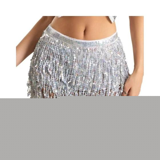Saia Mini Sexy Com Franjas De Lantejoulas Para Mulheres, Ideal Para Dança Do Ventre, Performance Em - NONE