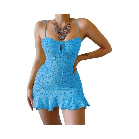 Feminino sexy casual casa pequeno floral camisola vestido verão saia confortável - NONE