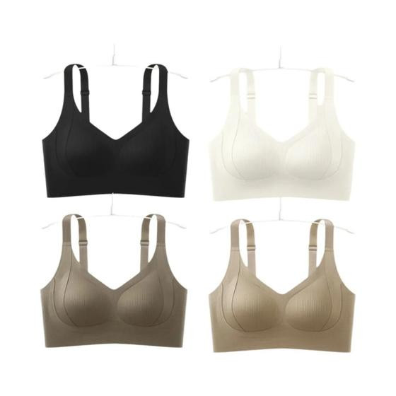 Imagem de Conjunto De 4 Sutiãs Femininos Sexy Com Bojo E Decote V Sem Costura, Sem Aro, Alças Largas, Tamanhos