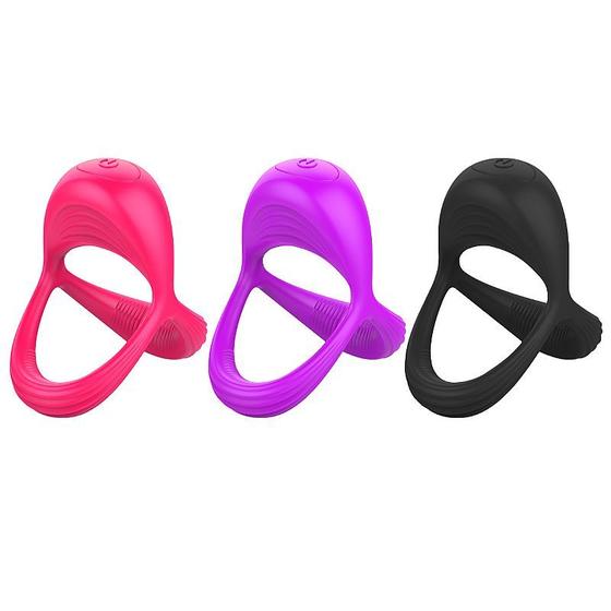 Imagem de Anel Peniano e Escrotal com Estimulador de Clitóris Vibratório 7,4cm x 7,3cm Ondular de Silicone