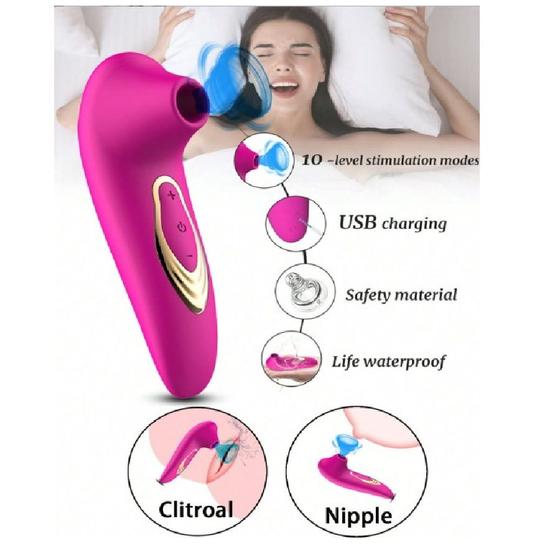 Imagem de Pulsador estimulador mulher feminino gay 10 vibrações em silicone recarregável - PINK