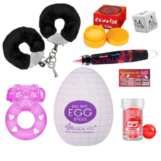 Imagem de Kit Sex Shop 8 Itens Casal Brinquedos Eróticos Presente Namorado Algemas Egg Sexyshop