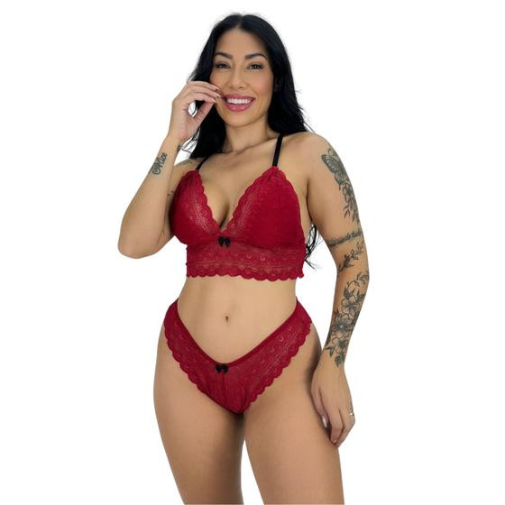 Imagem de Conjunto Lingerie Calcinha e Sutiã Com Renda Sexy Com Alça Cruzada Feminino