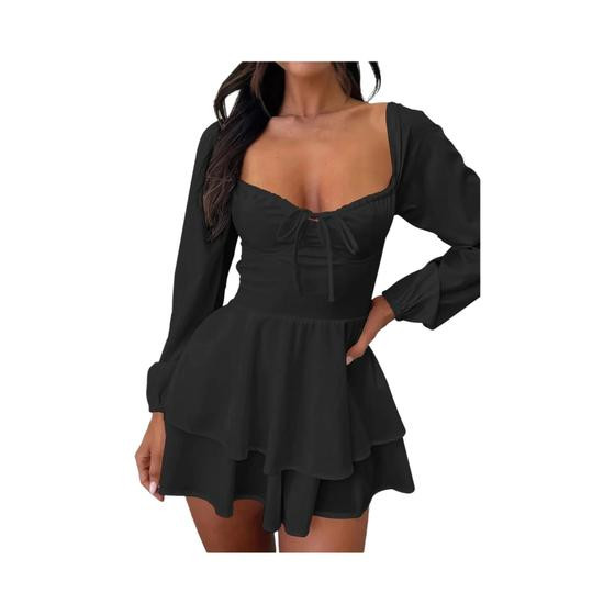 Imagem de Vestido De Festa Sexy E Elegante Com Decote Em V, Costas Descobertas, Manga Longa E Saia Curta Com