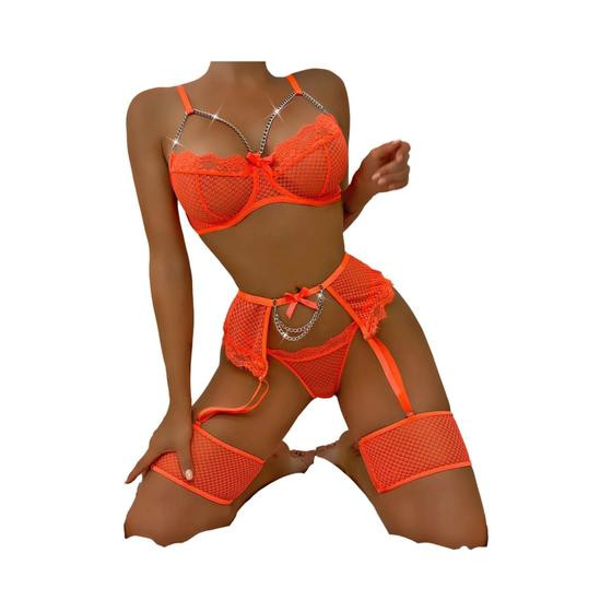 Imagem de Conjunto De Sutiã Com Renda Transparente Para Mulheres, Lingerie Sexy Em Malha, Estilo Aberto