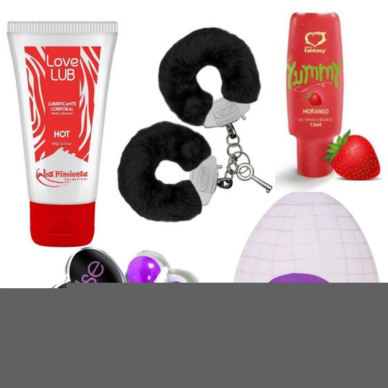 Imagem de Kit Sex Shop 6 Itens Casal Brinquedos Presente Namorados Algemas Egg Sexyshop