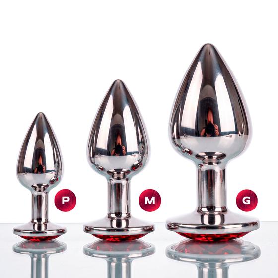 Imagem de Kit 3 Plug Anal Intensificador Com Jóia Aço Inoxidável Polido Tamanho P M G Produto Sex Shop