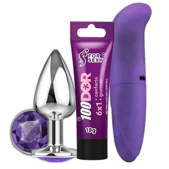 Imagem de Vibrador Ponto G Estimulador + Plug Anal Dilatador + Gel Dessensibilizante Anal