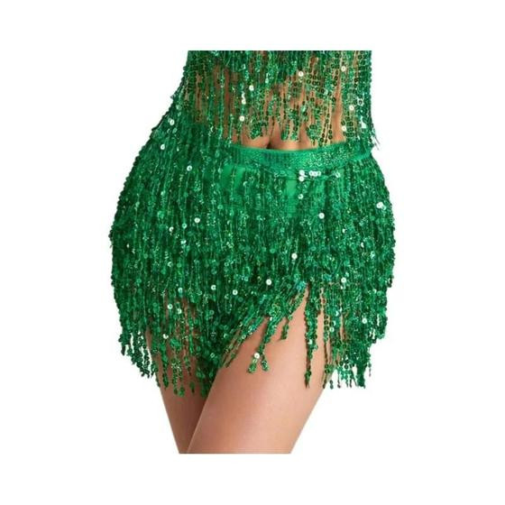 Saia Mini Sexy Com Franjas De Lantejoulas Para Mulheres, Ideal Para Dança Do Ventre, Performance Em - NONE