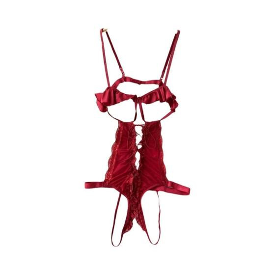 Imagem de Macacão Cosplay Sexy De Coelhinha Vermelho Sem Costas Com Cadarço E Cinto Para Mulheres