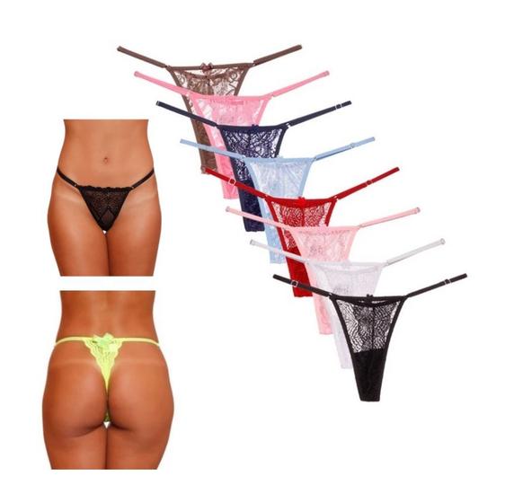 Imagem de Kit 8 Calcinha Renda Fio Dental Alça Regulável Ajustável Tanga Fio Dental Sensual Sexy Sex Shop Lingerie Moda Intima Dia dos Namorados