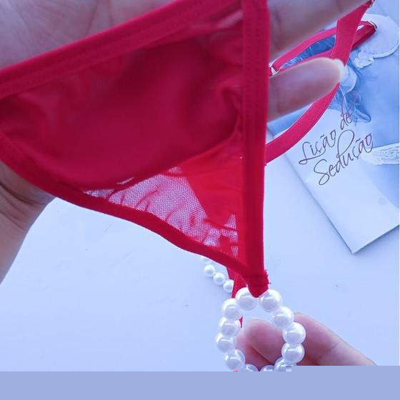 Imagem de Calcinha Tailandesa de Tule Transparente Sexy  Fio Dental Sensual Confortável com Renda