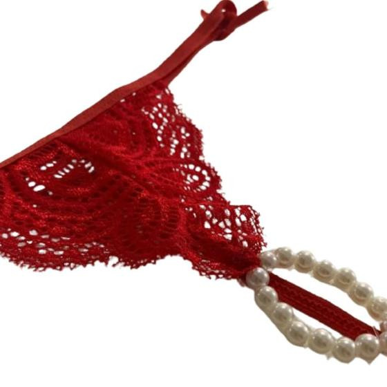 Imagem de Calcinha Tailandesa Pérola Massageadora Tanga De Renda Luxo Feminino Lingerie Sexy Sensual