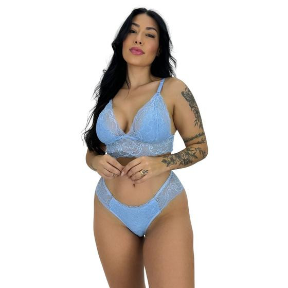 Imagem de Conjunto de Sutiã Sem Bojo e Calcinha Renda Transparente Sexy Lingerie Sensual