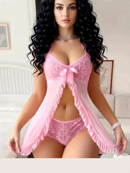 Imagem de Conjunto Camisola de Renda Baby Doll Lingerie Calcinha Sexy