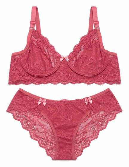 Imagem de Conjunto De Lingerie Plus Size Calcinha e Sutiã Sem Bojo De Renda Sexy