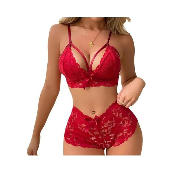 Imagem de Conjunto De Sutiã E Calcinha Sexy Em Renda Transparente Para Mulheres, Lingerie Exótica Com Decote