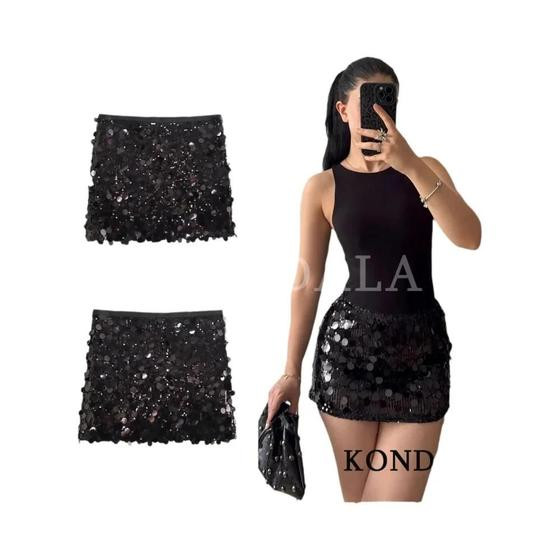 Saias Mini Sexy Com Lantejoulas Para Mulheres, Moda Primavera Verão, Saias Para Festas E Jantares - KONDALA