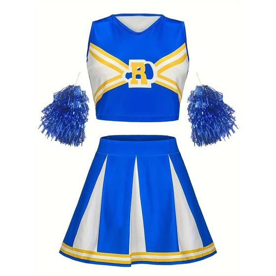 Fantasia Sexy De Cheerleader Para Mulheres Com Saia E Pompons Para Apresentações Em Palco E Festas - VESICE