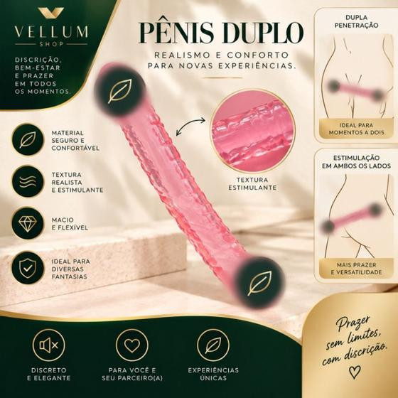 Protese Dildo Duplo 33,5cm Silicone Mole Texturizado Flexível Duas Pontas Estimulador Íntimo Adulto - Sexy Import