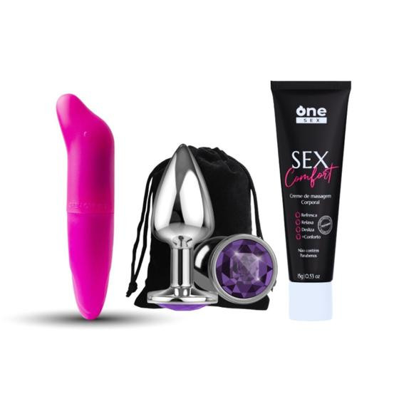 Imagem de Kit Plug Anal Tamanho P  Creme de Massagem Anal Sex Comfort  Vibrador Ponto G