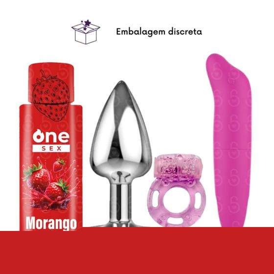 Imagem de Kit Plug Anal Tamanho M  Vibrador Ponto G  Gel Lubrificante One Sex  Anel Peniano Com Vibrador