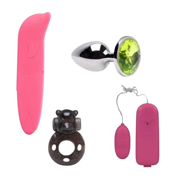 Imagem de Kit 13 Sex Shop Vibrador Golfinho e Bullet + Anel Peniano + Plug Anal