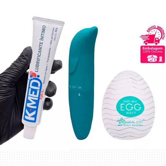 Imagem de Kit  Erótico Vibrador Feminino Golfinho Estimulador Clitóris  Lubrificante Íntimo  Egg Masturbador
