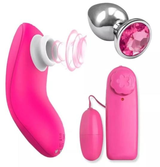 Imagem de Kit Erótico Feminino Sugador de Clitóris  Vibrador Feminino Bullet Cápsula  Plug Anal