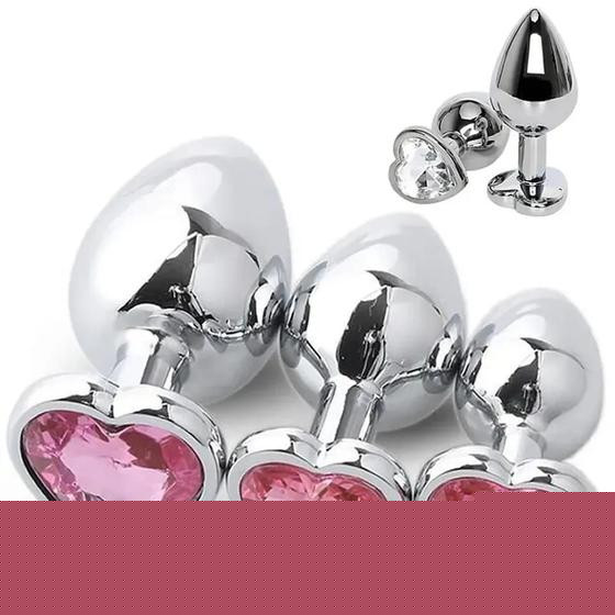 Imagem de Kit Plug Anal em Aço Inox Dilatador e Estimulante Com Linda Joia Formato Coração TAM P M G