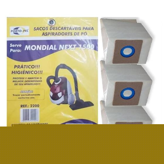 Imagem de Sacos Descartáveis Para Aspiradores de Pó Prático e Higiênico Modelo Mondial Next 1500 Kit com 3 unidades - Envio em 24hs