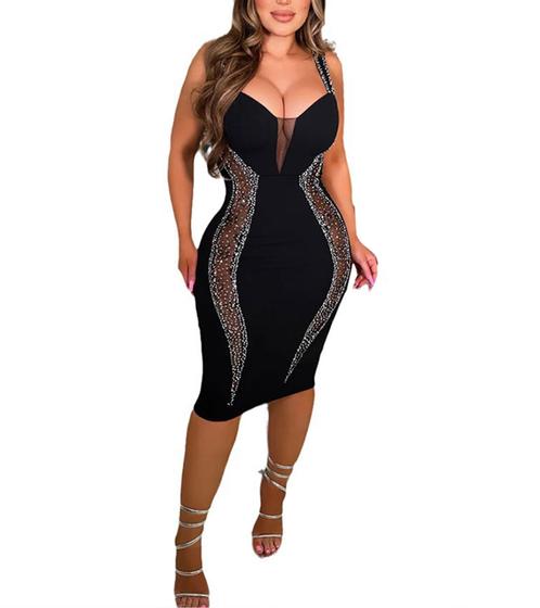 Imagem de Mini vestido Jigfar Sexy Elegant Strass sem mangas para mulheres